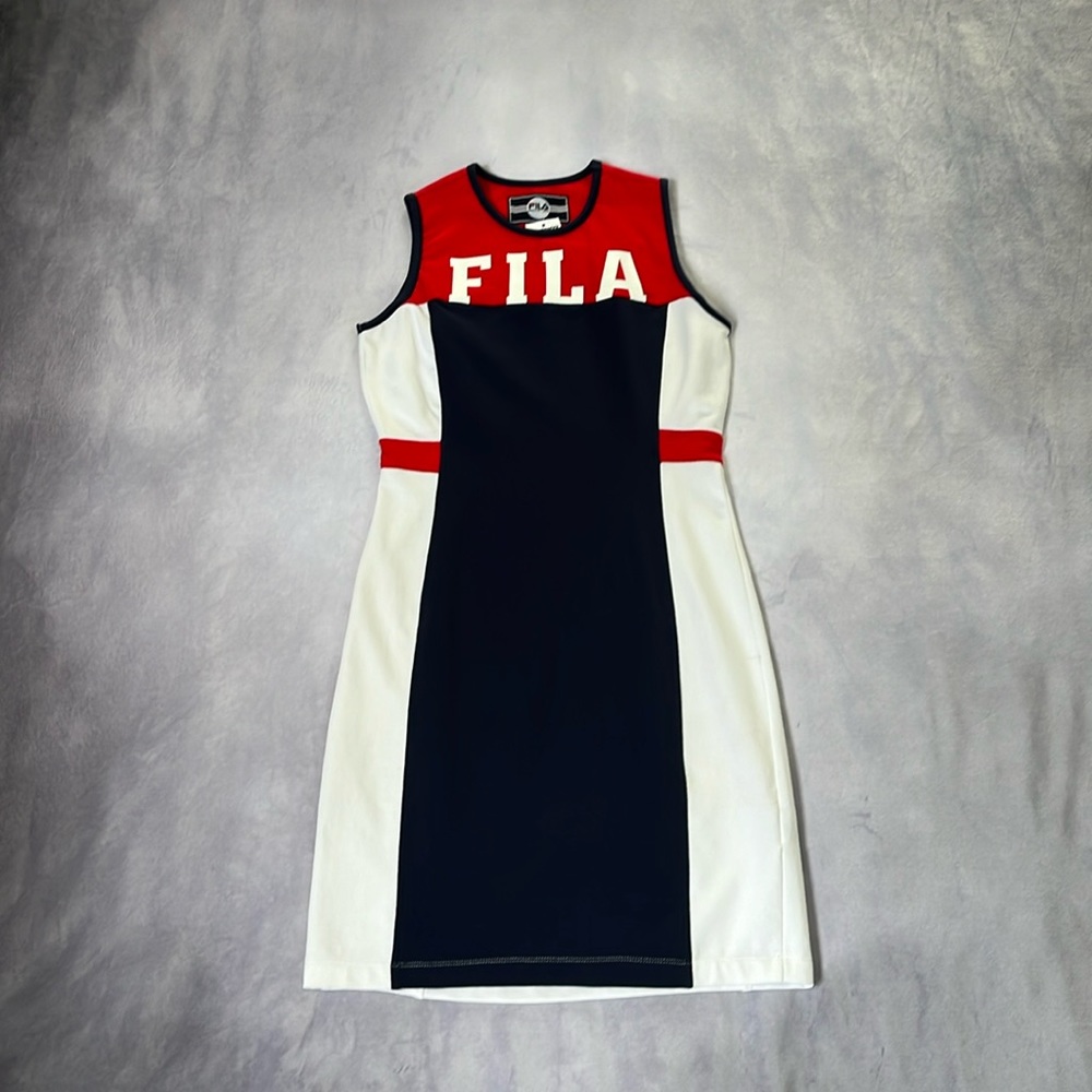 FILA woman’s red, white & blue size small bodycon tank dress.
